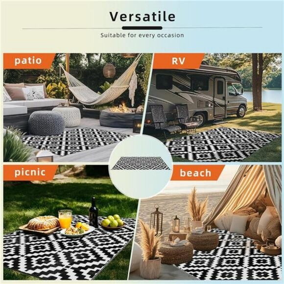 Outdoor Rug 5x8 Waterproof Reversible Patio Mat RV Camping Deck Beach Carpet - Picture 6 of 7